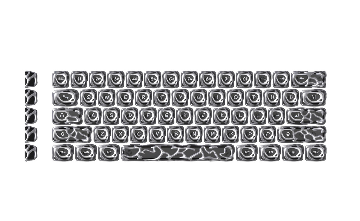 XVX Venom Tastenkappen aus ABS+PC mit Metalltextur und Nebel-Effekt, transparent/silber, 61 Tasten - Bild 4