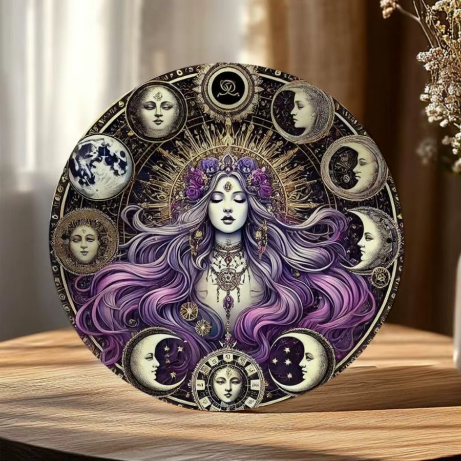 CIFBUY Hecate Gothic Magic Metallschild mit Mondblumenmuster, Multicolor, B/H: 20,32 x 20,32 cm - Bild 3