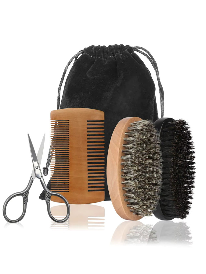 Dreiteiliges Bartpflege-Set für Herren, Bartbürste, Holzkamm, Trimm-Schere - Bild 5