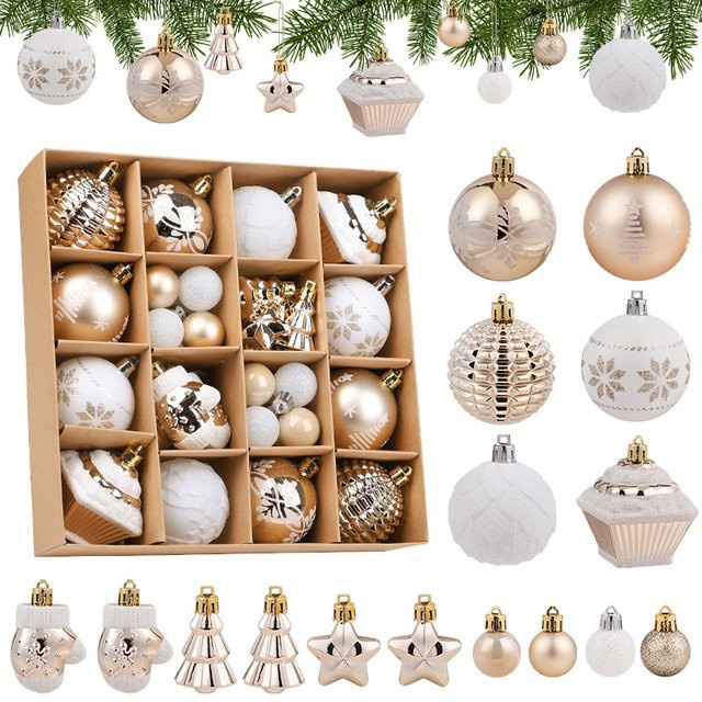 ZQNYCY 42er Set Weihnachtsbaum Anhänger Champagner Gold, Runde Weihnachtsornamente und Party Dekoration, Durchmesser: 6 cm - Bild 1
