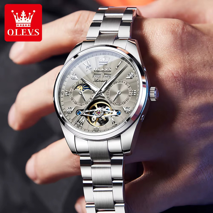 OLEVS Armbanduhr Automatik, Edelstahl, Silber, Weiß, Herren - Bild 5