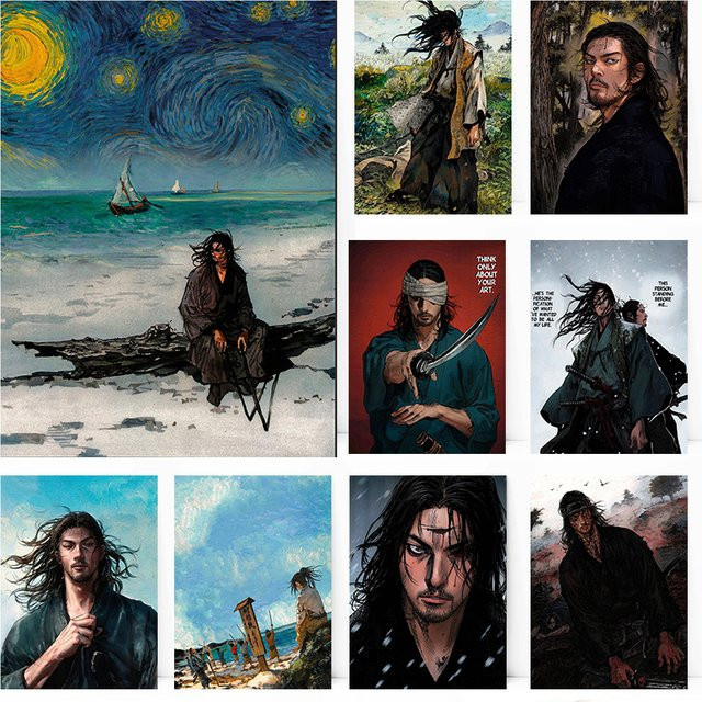 Vagabond Miyamoto Musashi Manga Poster als Leinwand Wandkunst im Portraitformat, Mehrfarbig - Bild 1