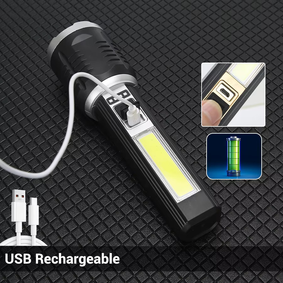 Heinast LED-Taschenlampen Set USB wiederaufladbar mit Teleskop-Zoom in Schwarz - Bild 5