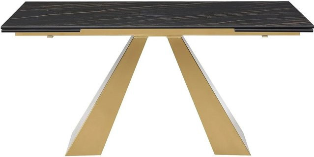 Esstisch Lozipa aus Keramik und Metall in Schwarz und Gold, ausziehbar, Rechteckig - Bild 1