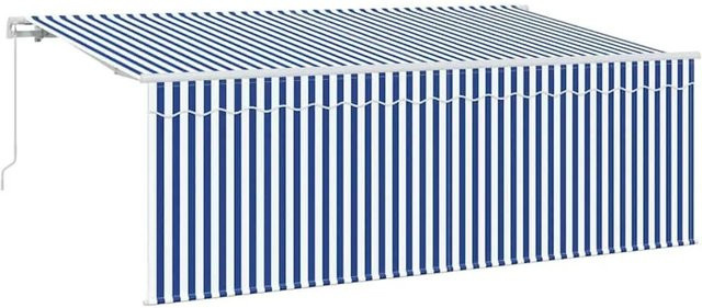 vidaXL Einziehbare Markise aus Polyester und Aluminium, Blau und Weiß, B: 400 cm, H: 200 cm - Bild 1