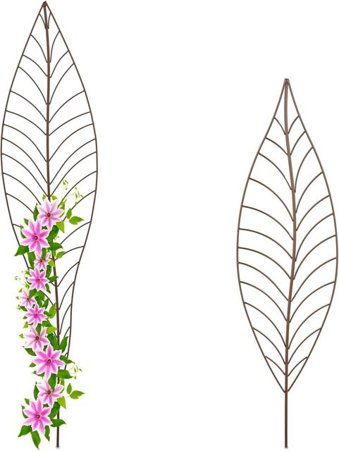 Relaxdays Rankhilfe Gartenstecker im Farnblatt-Design aus Stahl, Braun, 2er Set, Höhe: 147 cm, Breite: 32 cm, Tiefe: 1 cm - Bild 1