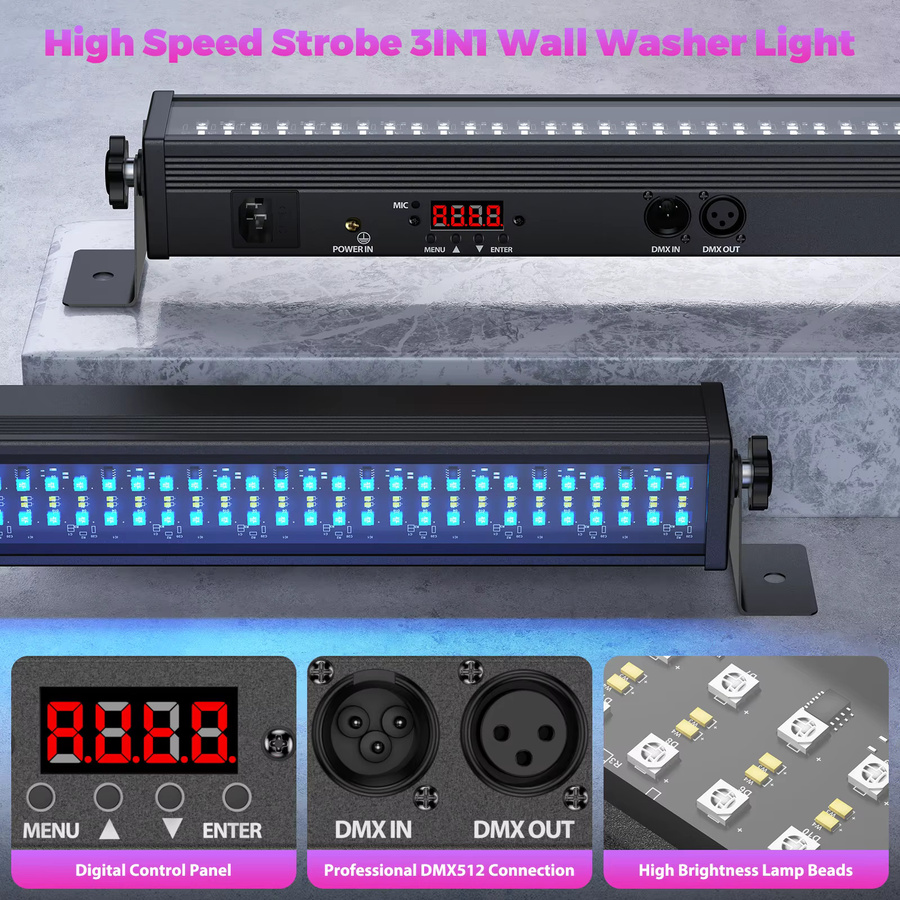 Yiflamefly RGB Wandfluter-Lichtleiste mit 336 LEDs und 80W, DMX Bühnenlicht Stroboskop in Schwarz - Bild 3