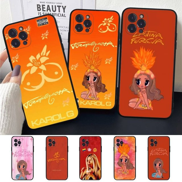 K-karol G Tropicoqueta Handyhülle aus weichem Silikon für iPhone 11 bis iPhone 17 Pro Max Plus Mini XS in Orange - Bild 1