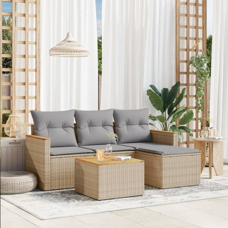 Vidaxl Gartenmöbel-Set aus Polyrattan mit 5 Teilen und Kissen, Beige - Bild 1