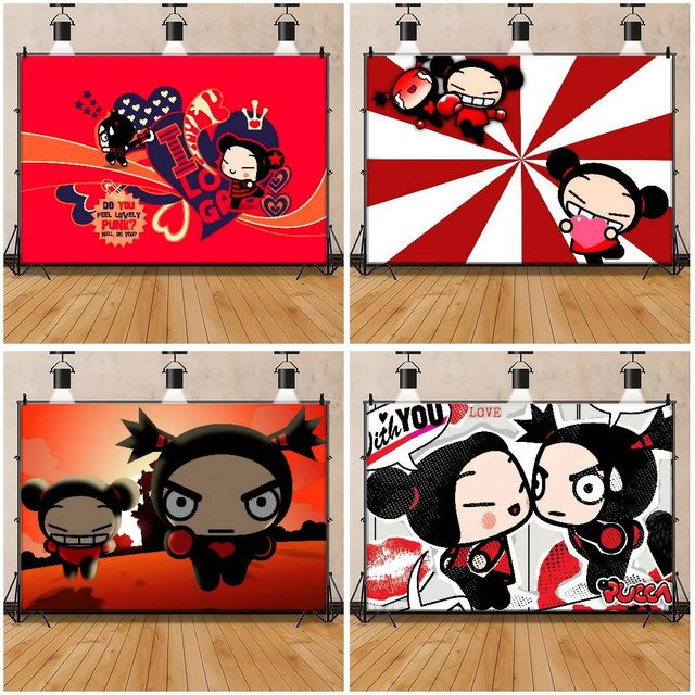 Mesuca Party-Fotohintergrund aus Leinwand mit Pucca Animation Motiv in Multicolour, Breite: 70 cm, Höhe: 70 cm - Bild 1