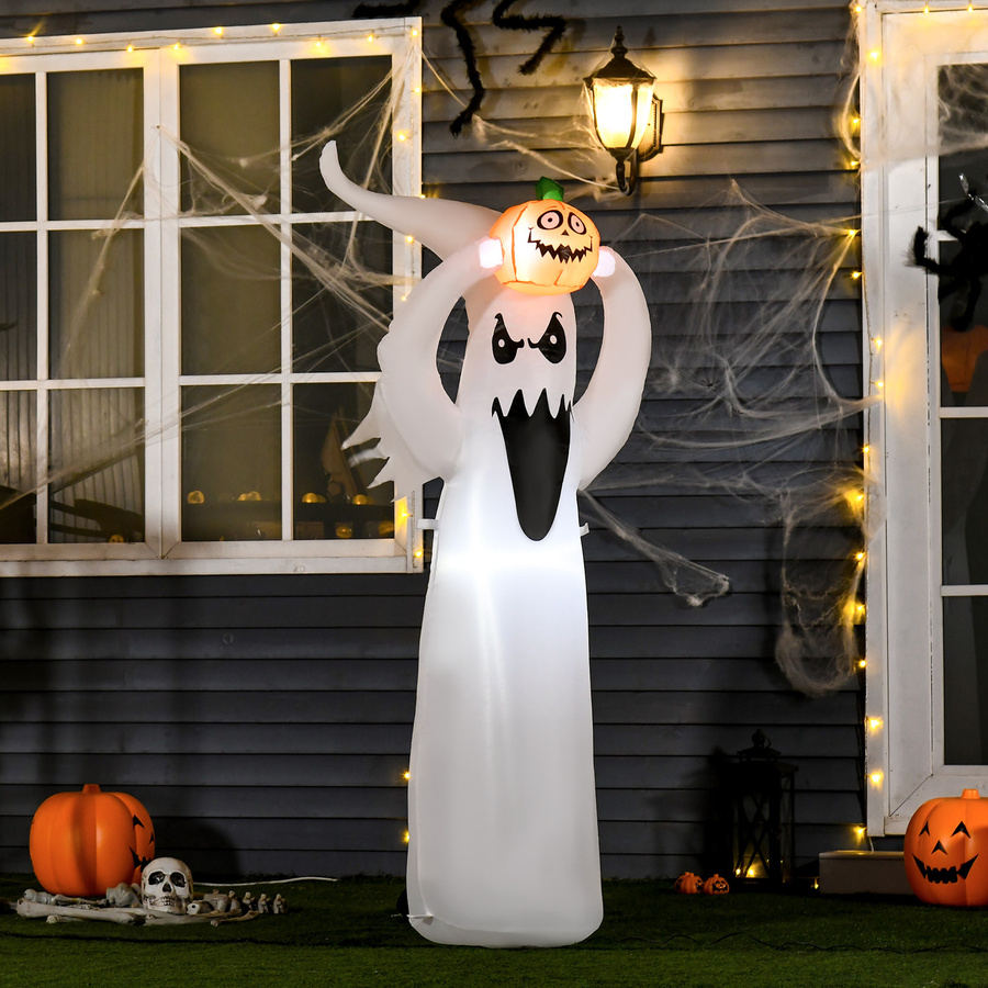 HOMCOM Halloween aufblasbares Gespenst mit LEDs in Weiß und Orange aus Polyester, B/T/H: 80 x 40 x 180 cm - Bild 2