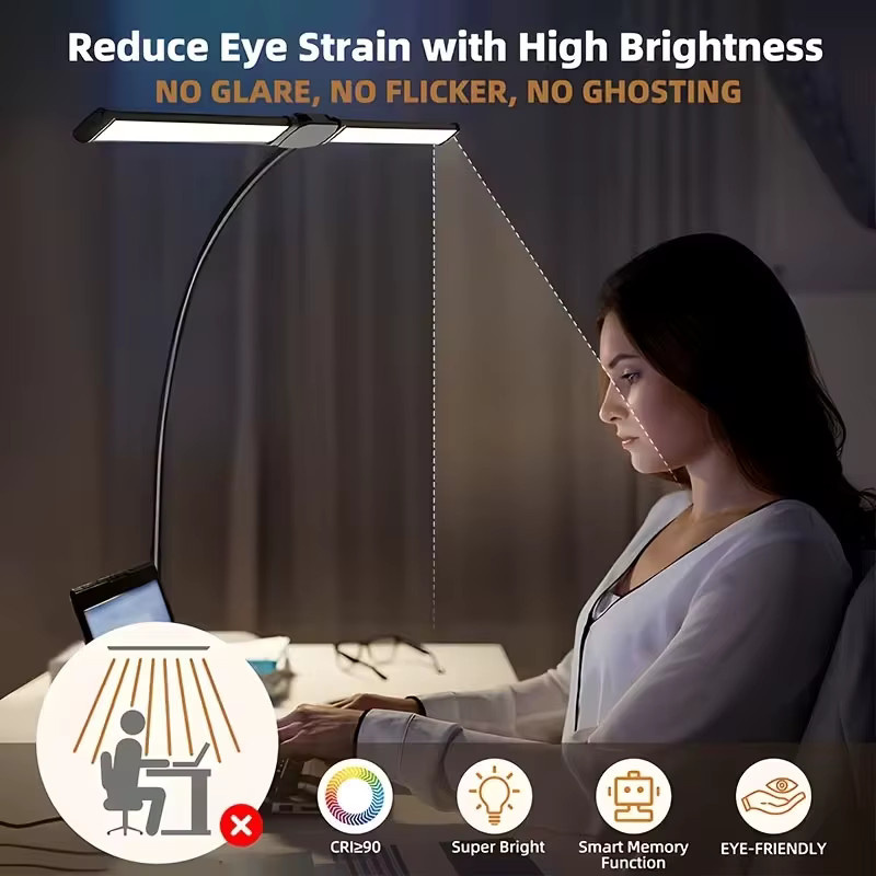 VENUSWING 2-Kopf LED Schreibtischlampe mit Clip, Weiß, USB-Betrieb, 5 Modi und 10 Helligkeitsstufen, verstellbarer Winkel mit Touch-Steuerung für Home Office und zum Lesen - Bild 5