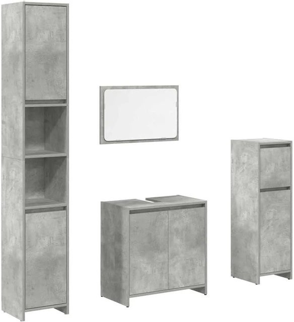 vidaXL 4-tlg Badmöbel-Set in Betongrau aus Holzwerkstoff und Glas mit Waschbeckenunterschrank, Spiegel und zwei Badezimmerschränken - Bild 1