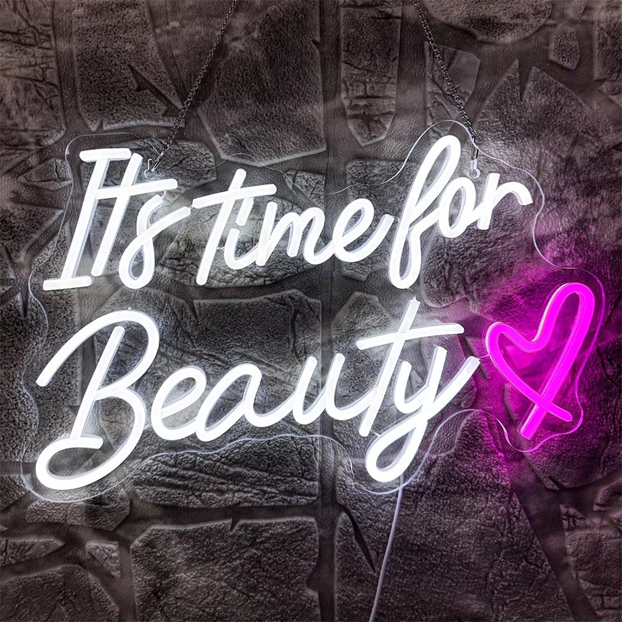 Wanxing Neonschild It's Time For Beauty Wanddekoration in Pink mit USB-Stromversorgung für Friseursalon und Studio - Bild 3