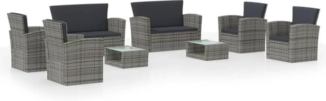 vidaXL 8-tlg Garten-Lounge-Set Modell 25 aus Poly Rattan in Grau mit Auflagen und Glastisch - Bild 1