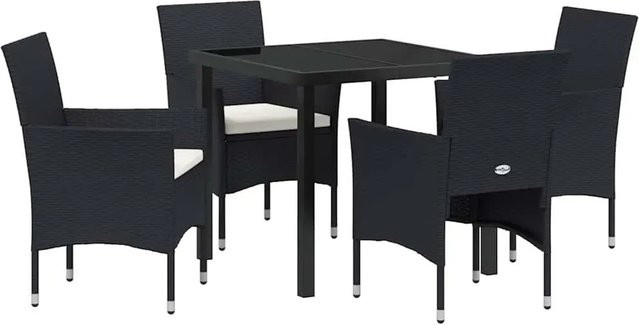 vidaXL 5-teilige Garten-Essgruppe aus schwarzem Poly-Rattan mit rechteckigem Tisch und 4 Stühlen - Bild 1