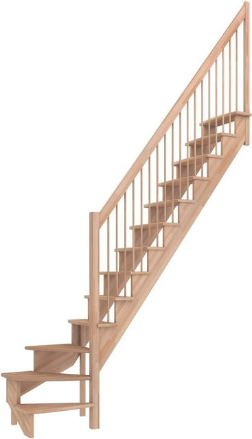 Dolle Raumspartreppe Lyon 1/4-gewendelt U/R mit Holzgeländer aus Buche in Braun, Breite: 75 cm - Bild 1