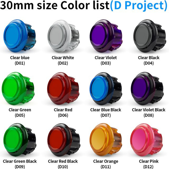 Qanba Gravity KS Mechanische Silent Pushbuttons in Clear Violet D03 für Arcade Sticks (30mm und 24mm) - Bild 1