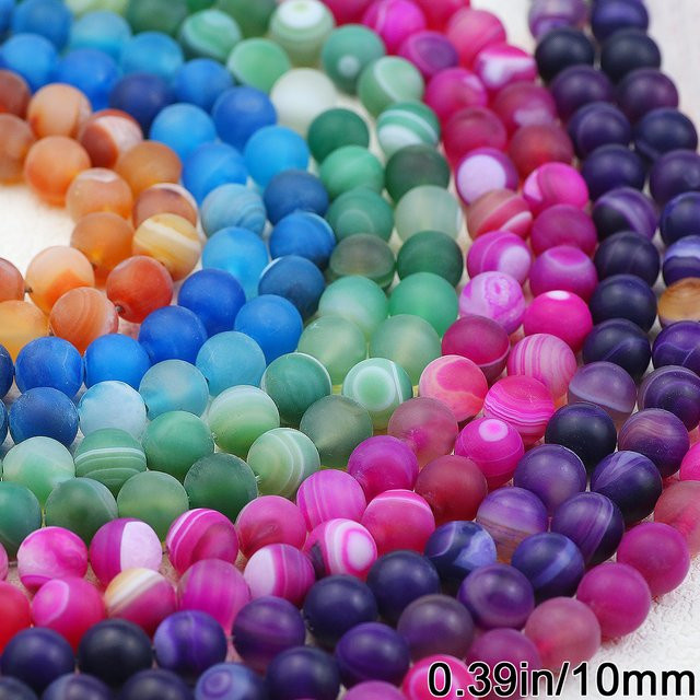 wlyees Perlen Karneol, rund, matt gestreift, 10 mm, Rose Rot Violett Orange - Bild 1