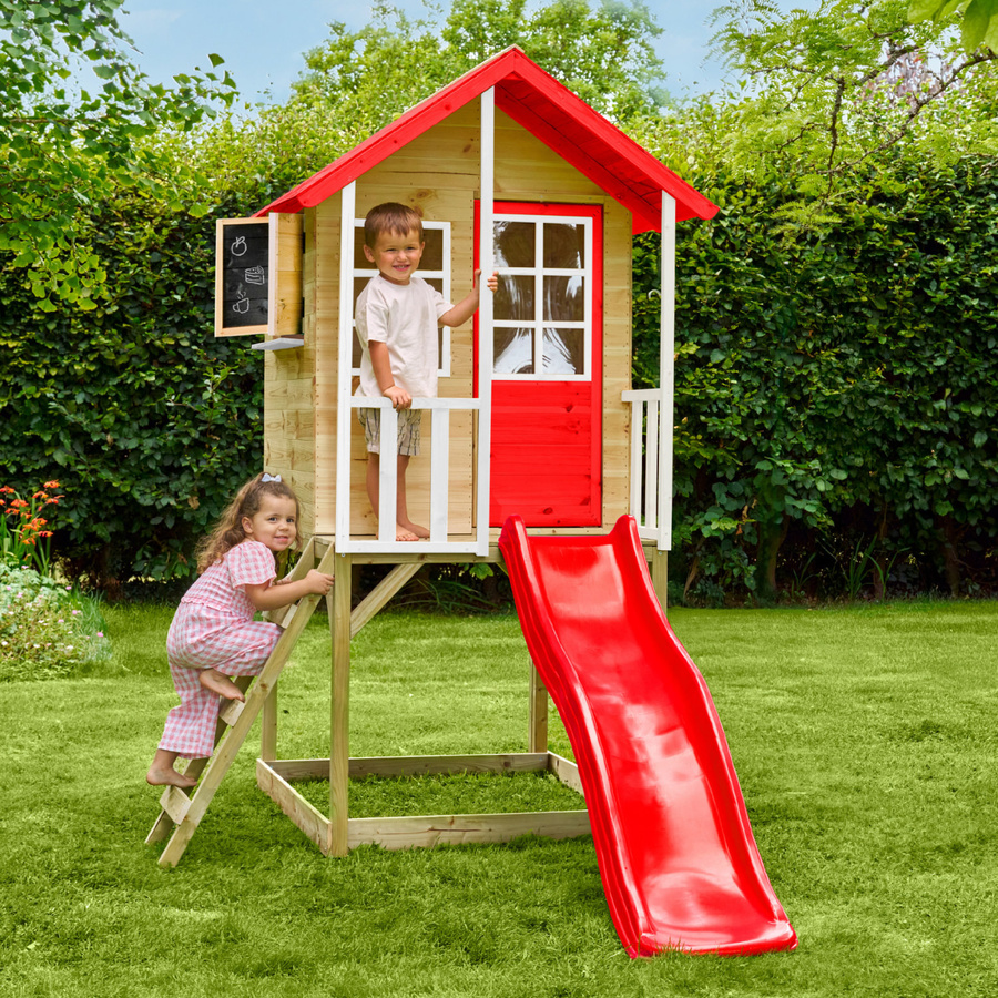 Zwerkules Holzspielhaus Lolla 1 mit Rutsche, natur/rot, B/H/T: 148 x 224 x 270 cm - Bild 2