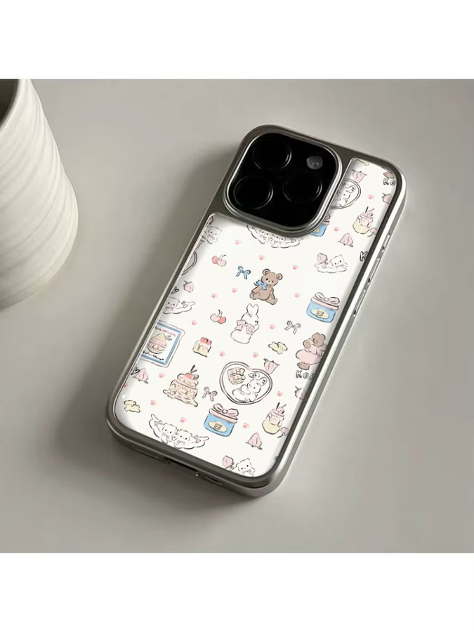 DecoPhone Stoßfeste Handyhülle mit floralem Hydrogel-Rückplate und silbernem Rand für iPhone 17, 16, 15, 14 Pro Max, Mehrfarbig - Bild 4