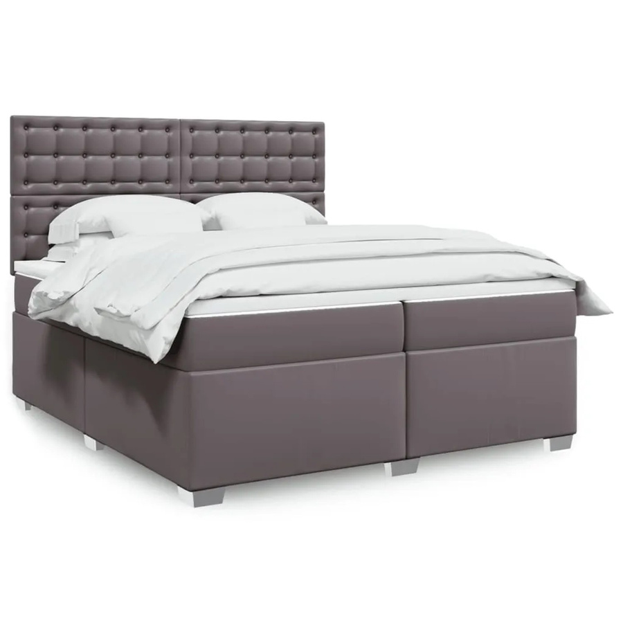 vidaXL Boxspringbett mit Matratze in Grau aus Kunstleder mit USB-Ladeport und Unterbettbeleuchtung, B/T: 200 x 200 cm - Bild 2