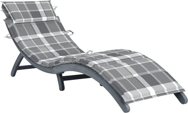 vidaXL Sonnenliege aus Akazien-Massivholz mit grauer Auflage, B/T/H: 190 x 60 x 51 cm - Bild 1