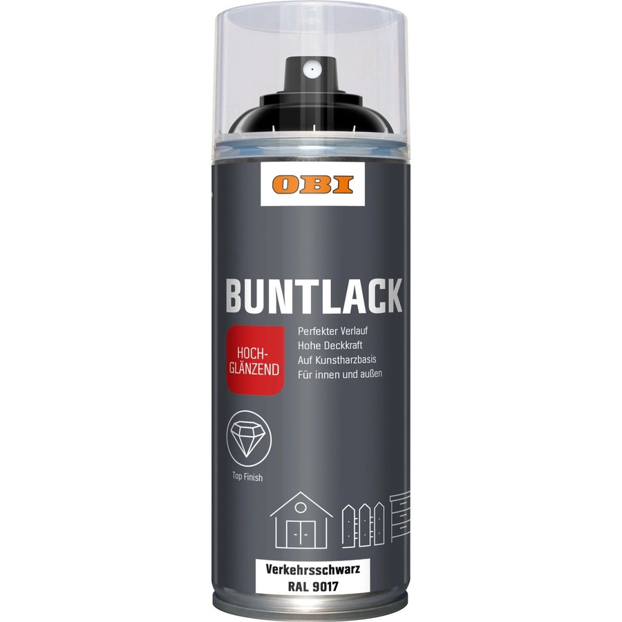 OBI Buntlack Spray Schwarz RAL 9017 Verkehrsschwarz hochglänzend 400 ml - Bild 2