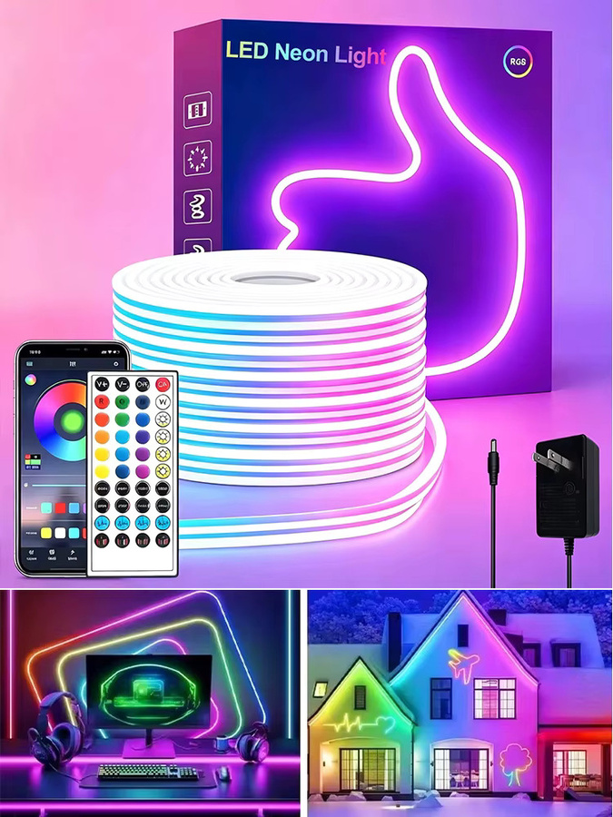 Adiodo RGB Neon-LED-Streifen Wasserdicht Flexible Neon-Flex mit Bluetooth Musik-Synchronisation App und Fernbedienung Multicolour Transparent 24V - Bild 6