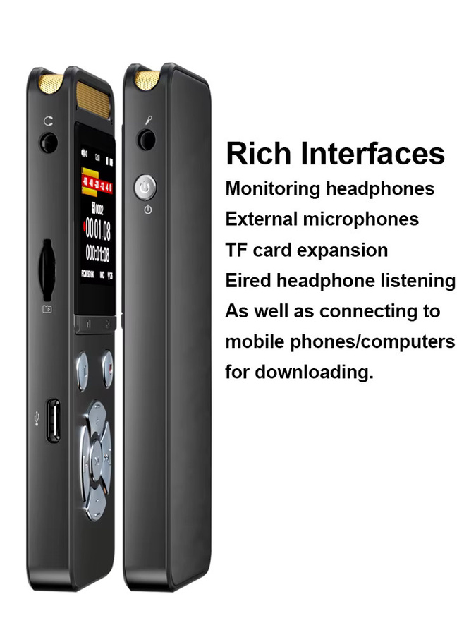 Famue King of Voice Recorder 9126 KBPS Pro Voice Recorder mit 4 Mikrofonarray und externem Mikrofon Anschluss, Schwarz - Bild 4