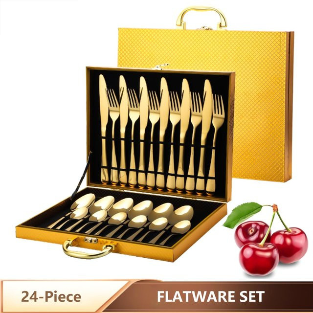 24-teiliges Edelstahl-Besteckset von aimo in Gold für 6 Personen inklusive Aufbewahrungskoffer - Bild 1