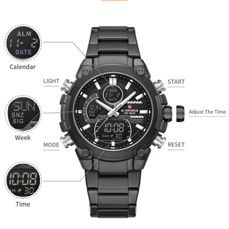 NAVIFORCE Armbanduhr, Quarz, Chronograph, Edelstahl, Schwarz, Herren - Bild 3