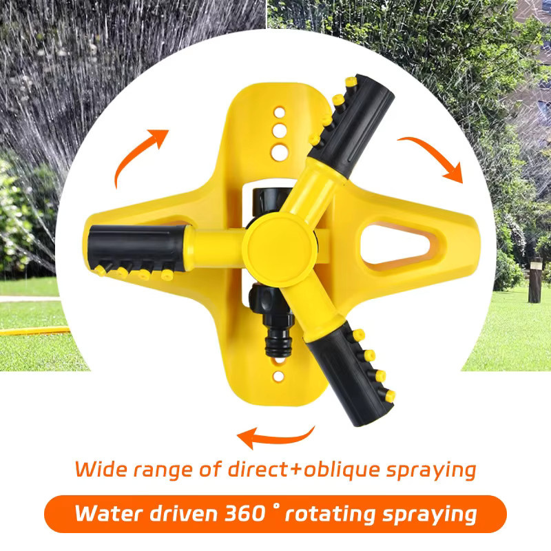YTYIN Automatisches 360 Grad Schwenkarm Sprinklersystem mit 3 Armen in Gelb für die kreisförmige Rasenbewässerung - Bild 2