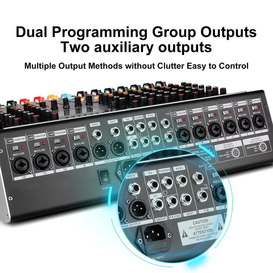 Depusheng AG Professioneller Audiomixer 99DS mit 8/12 Kanälen, MP3-Player, USB-Aufnahme und 2 AUX-Schnittstellen - Bild 5