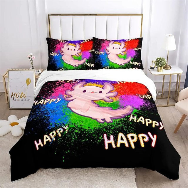 Bettwäsche Set mit Cartoon Axolotl Motiv für Kinder, 2-teilig, Mehrfarbig, Breite: 135 cm, Länge: 200 cm - Bild 1