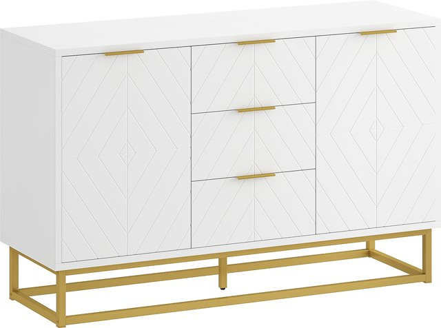 HOMCOM Sideboard Kommode mit Schränken und Schubladen in Weiß mit Goldsockel, B/T/H: 120 x 40 x 76 cm - Bild 1
