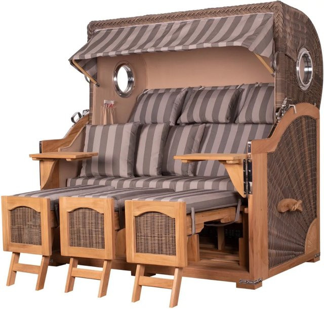bene,iving Strandkorb Komplettset Ammersee Grande XXL aus Teakholz mit Polyrattangeflecht in Grau Modell 537 - Bild 1