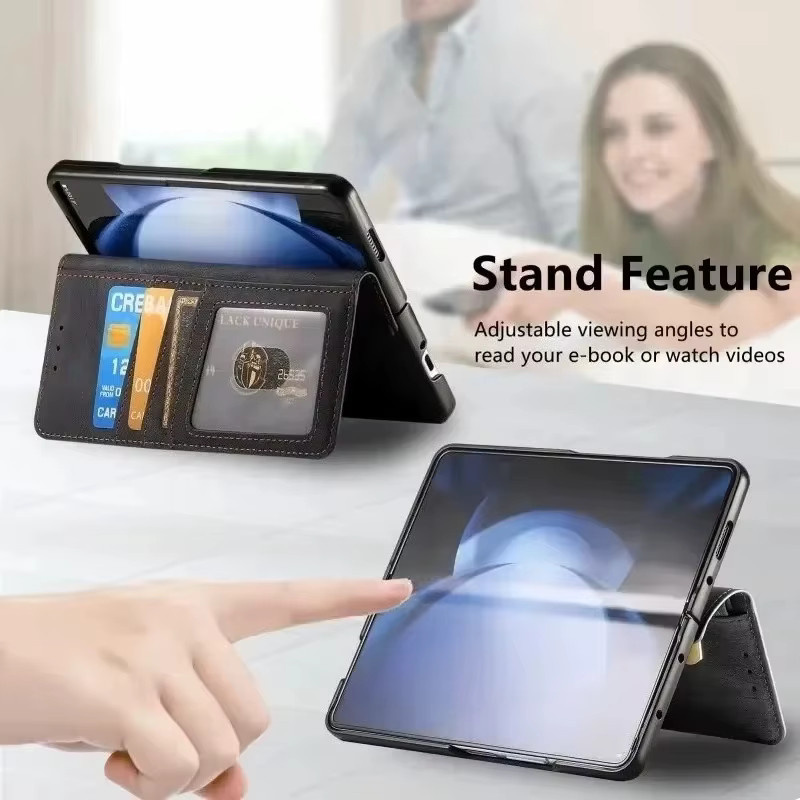 Samsung Galaxy Z Fold Kartenhalter Flip PU-Lederhülle in Pink, Magnetische 2-in-1 Brieftaschen-Handyhülle mit Vollschutz - Bild 1