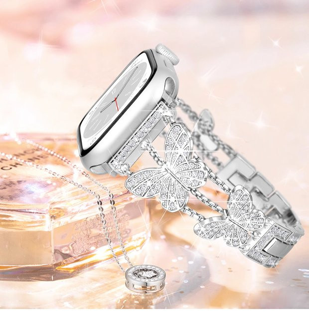 JBAILI Uhrenarmband Edelstahl, Butterfly, Diamant, Kristall, Silber, Unisex - Bild 1