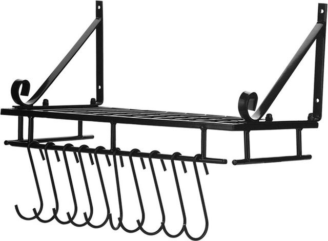 Aimo Wandmontiertes Metall Pfannen- und Topfregal mit 10 Haken in Schwarz, Breite: 45 cm - Bild 1
