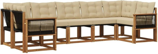 vidaXL Outdoor-Sofagarnitur L-Form aus Akazienholz mit 7 Kissen in Beige und Braun - Bild 1
