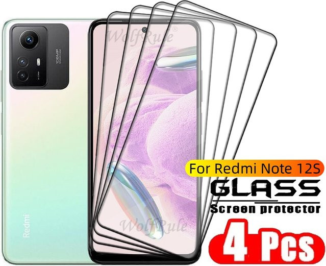 4er-Pack Xiaomi Redmi Note 12S Panzerglas Vollflächiger Displayschutz Transparent HD 9H Härte - Bild 1