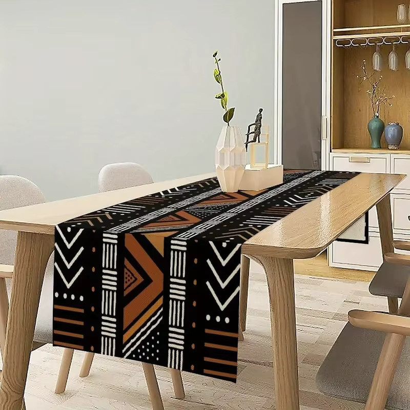 VIKAMA Afrikanischer Tischläufer mit geometrischem Stammesmuster aus Leinen in Multicolour, Breite: 90 cm - Bild 2