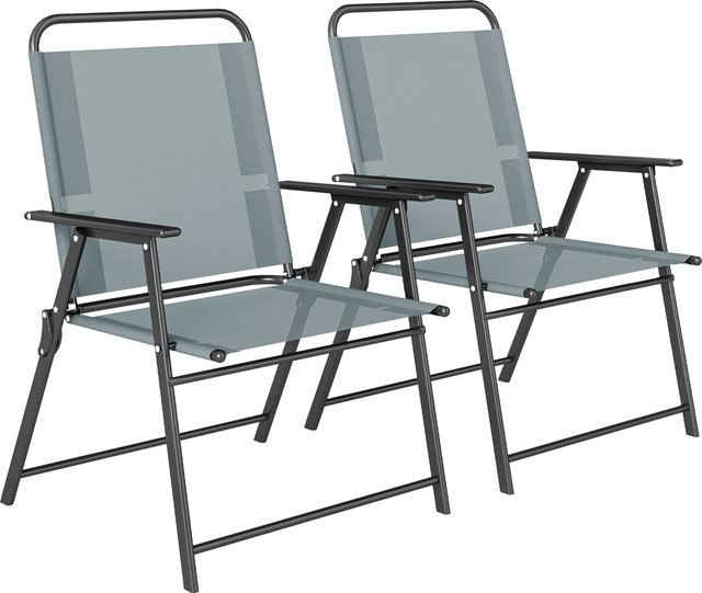 Outsunny Set mit 2 klappbaren Gartenstühlen in Grau mit Textilene-Netzsitz und Armlehnen - Bild 1