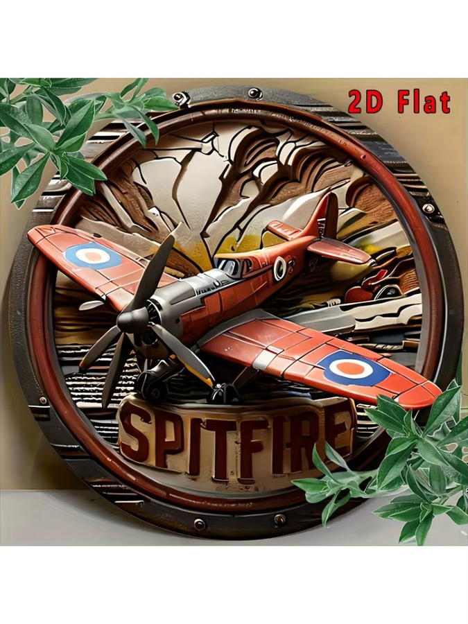 Potdemiel Vintage Spitfire Aluminium-Wandschild rund in Rot und Blau, Durchmesser: 20 cm - Bild 7