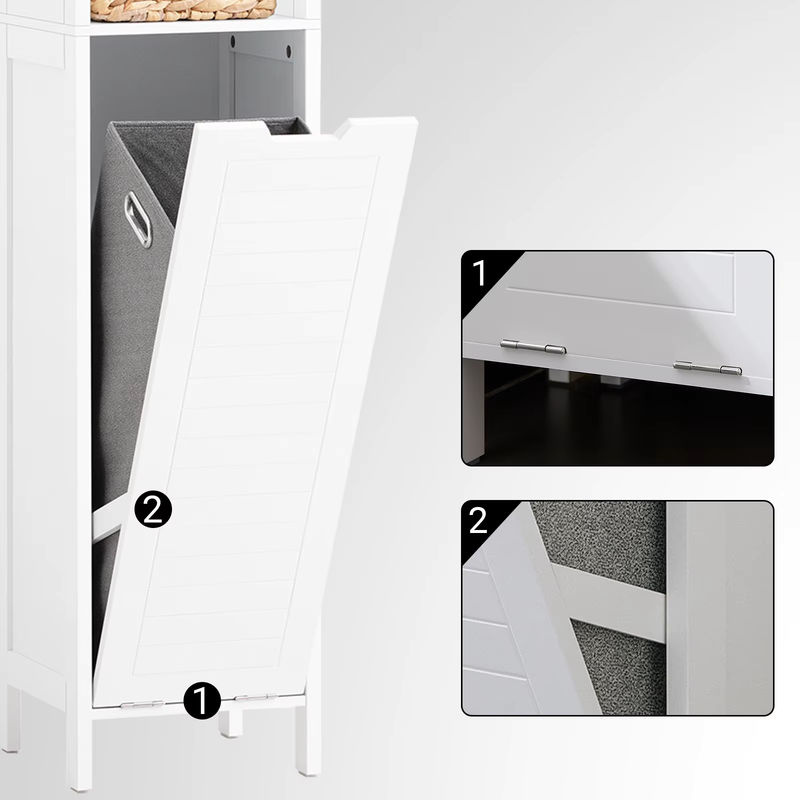 SoBuy BZR123-W Hochschrank mit ausklappbarem Wäschesack für das Badezimmer, Weiß, H x B x T: 145 x 30 x 30 cm - Bild 4