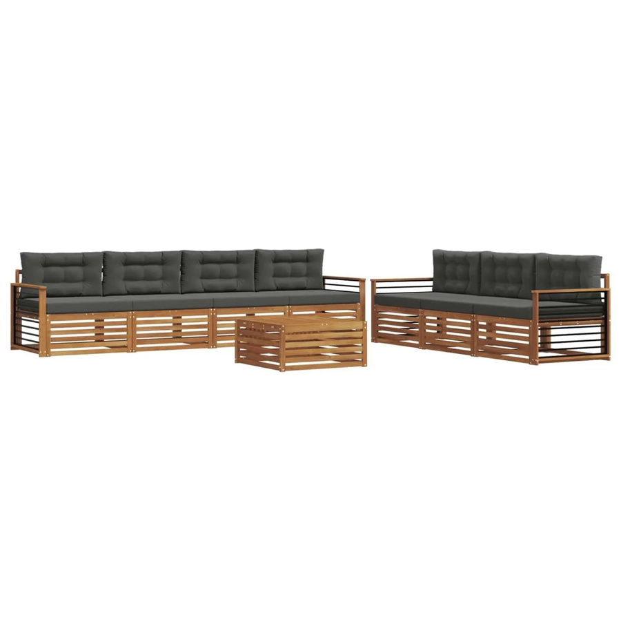 vidaXL 8-tlg. Outdoor-Sofagarnitur aus Akazienholz mit Kissen in Anthrazit und Natur - Bild 2