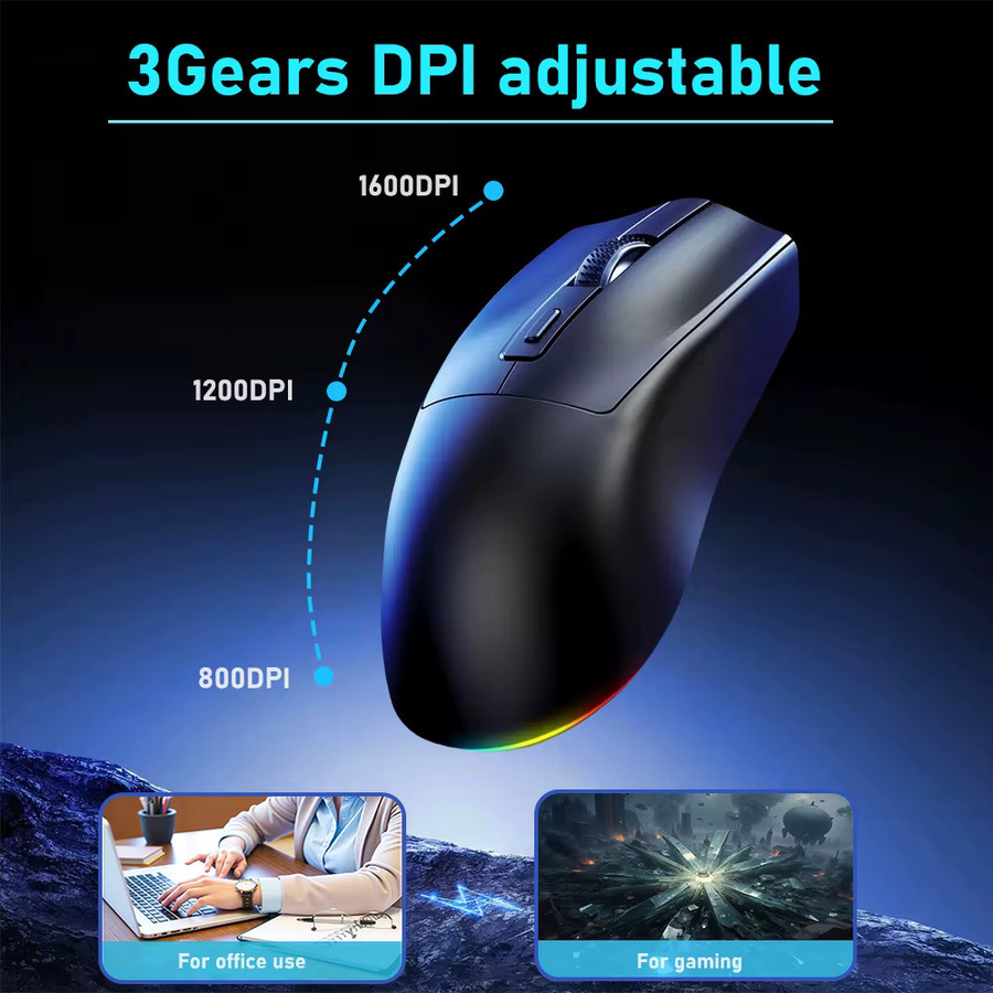 NexusClick Bluetooth-Funkmaus mit Ladestation und LED-Hintergrundbeleuchtung, Dual-Modus 2,4 GHz, wiederaufladbar, Schwarz - Bild 2