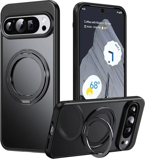 Magnetische Schutzhülle für Google Pixel 11 10 9 Pro XL 8 7 6 Pro 6a mit 360 Grad drehbarem Metallständer und kabelloser Ladefunktion in Schwarz - Bild 1