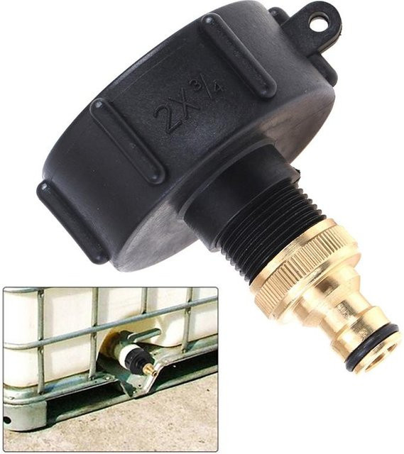 The-big-up IBC-Adapter mit S60X6 IG und 3/4 Zoll Anschluss aus Messing und Kunststoff in Schwarz - Bild 1